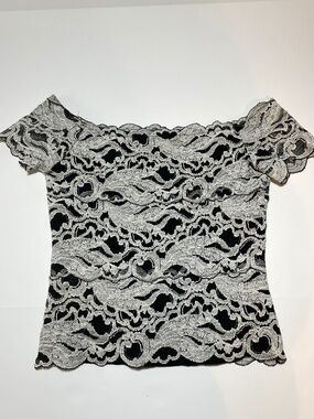 Vintage Cache Black and White Lace Top Made in USA size L